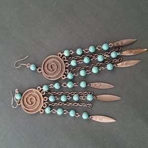 4" Long Metal and Tourquoise Earings